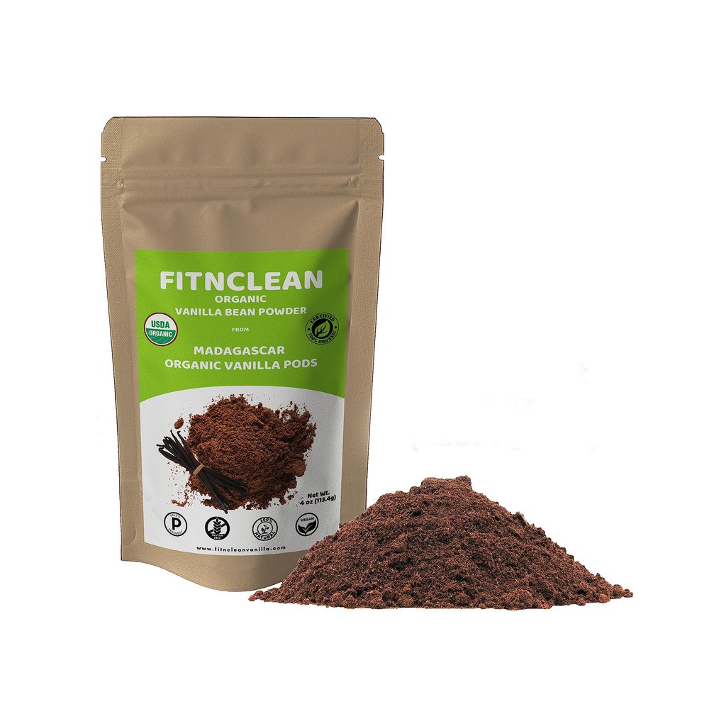 4oz Organic Madagascar Vanilla Bean Powder. Certified USDA Organic. Raw Natural Pure Unsweetened No Additives. Ground whole Gourmet Pods by FITNCLEAN VANILLA|NON-GMO