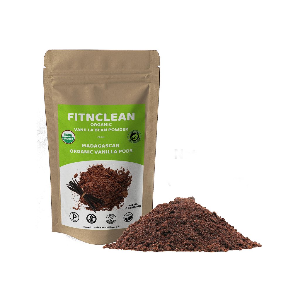 1Lb Organic Madagascar Vanilla Bean Powder. Certified USDA Organic. Ground whole Gourmet Pods by FITNCLEAN VANILLA| Raw Natural Pure Unsweetened No Additives NON-GMO