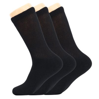 AWS/American Made Diabetic Crew Socks for Men Seamless Loose Fit Socks with Non Binding Top (Black, 3 Pairs, Socks Size 13-15)