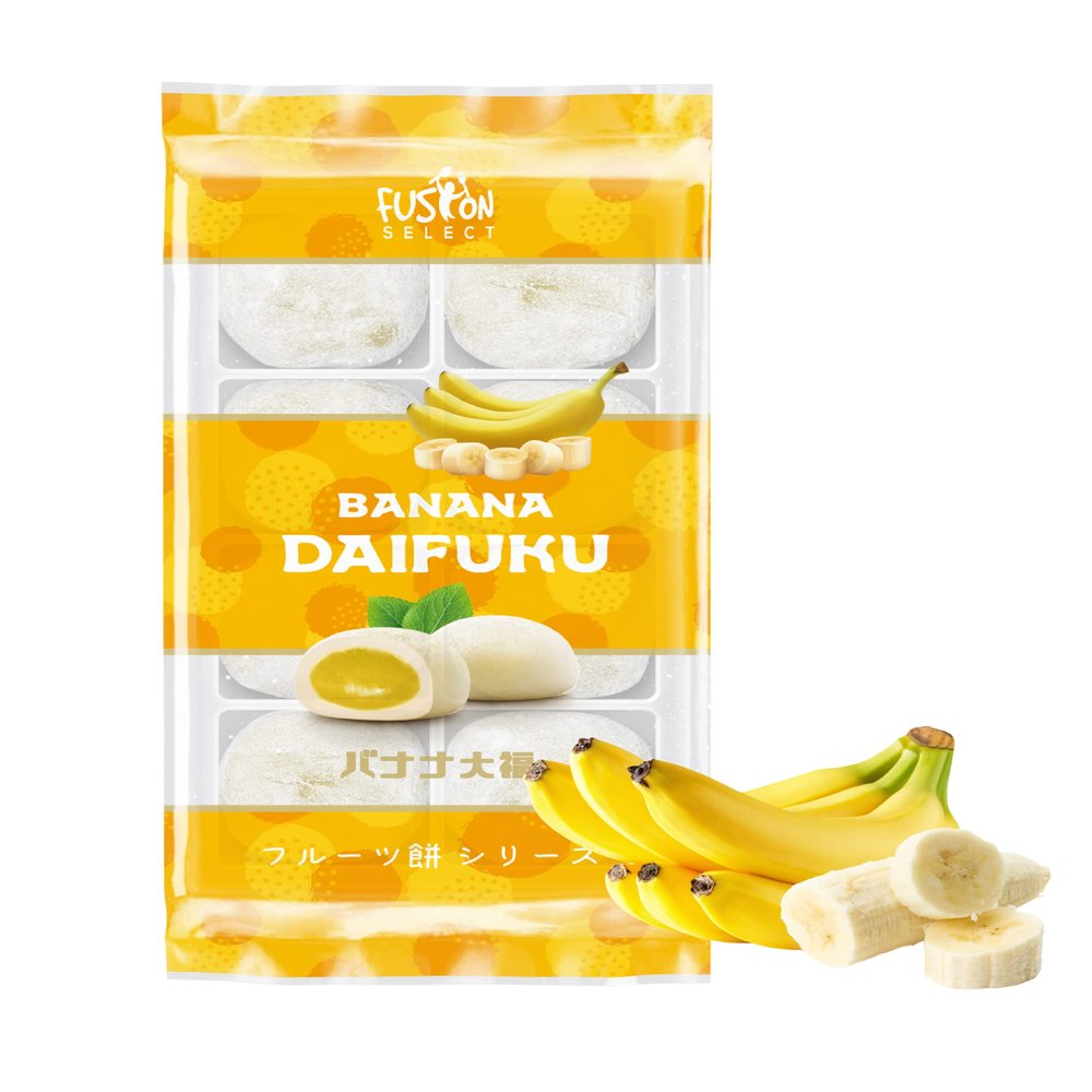 Fusion Select Japanese Mochi Fruit Daifuku Japanese Desert Sweet Rice Cake Fruit Mochi Daifuku 240g/ 8.46oz (Banana Flavor, 8.46 Ounce)