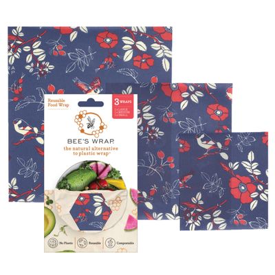 Bee's Wrap Beeswax Wraps for Food - 3 Pack of Assorted Beeswax Wraps - Small, Medium & Large Wrap - Made in USA Reusable Natural Food Wrap - Botanical Print