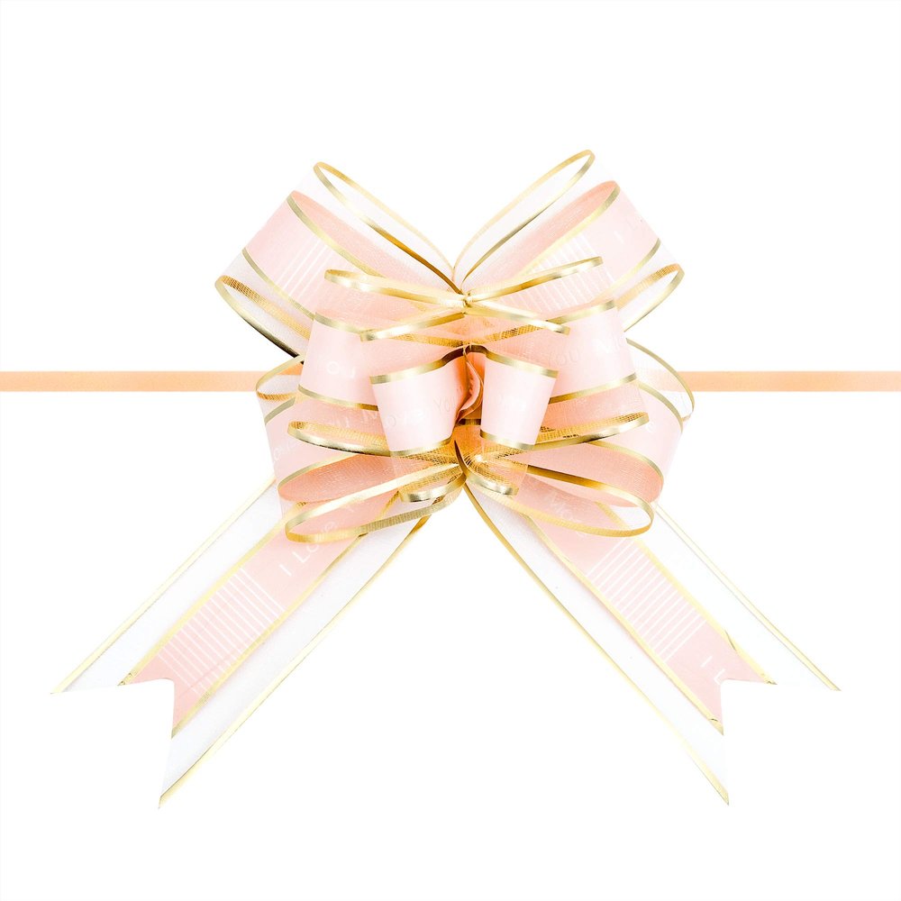 10 Pcs 6" Large, Wedding Pull Bow Organza Striped Ribbon String, Pull Bows, String Bows, Basket Pull Bows, Wedding Party Bridal Giftwrap Wrapping Bows -Pink