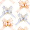 10 Pcs 6" Large, Wedding Pull Bow Organza Striped Ribbon String, Pull Bows, String Bows, Basket Pull Bows, Wedding Party Bridal Giftwrap Wrapping Bows -Pink view 2