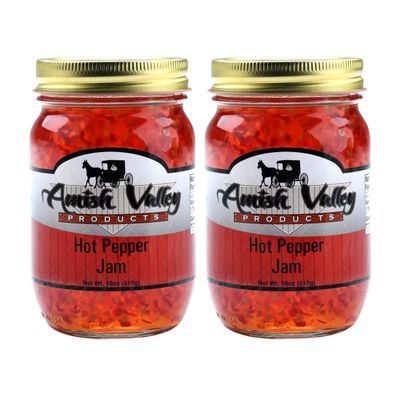 Amish Valley Products Old Fashioned Hot Pepper Jam TWO 18 Ounce Glass Jars