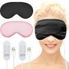 2 Pieces Silk Heated Eye Mask for Dry Eyes USB Steam Warm Compress for Puffy Eyes Adjustable Temp Sleep Eye Mask for Dry Eye, Chalazion, Blepharitis, Stye (Black, Pink) view 1