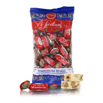 Dolgam Pouch of Classic Soft Torroncini in 2 Flavours: Almonds and Hazelnuts, I Siciliani'', 460 Grams
