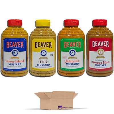 Beaver Mustard Variety Pack Value Pack Bundled by Tribeca Curations | Deli, Jalapeno, Sweet Hot, Coney Island Hot Dog | Pack of 4