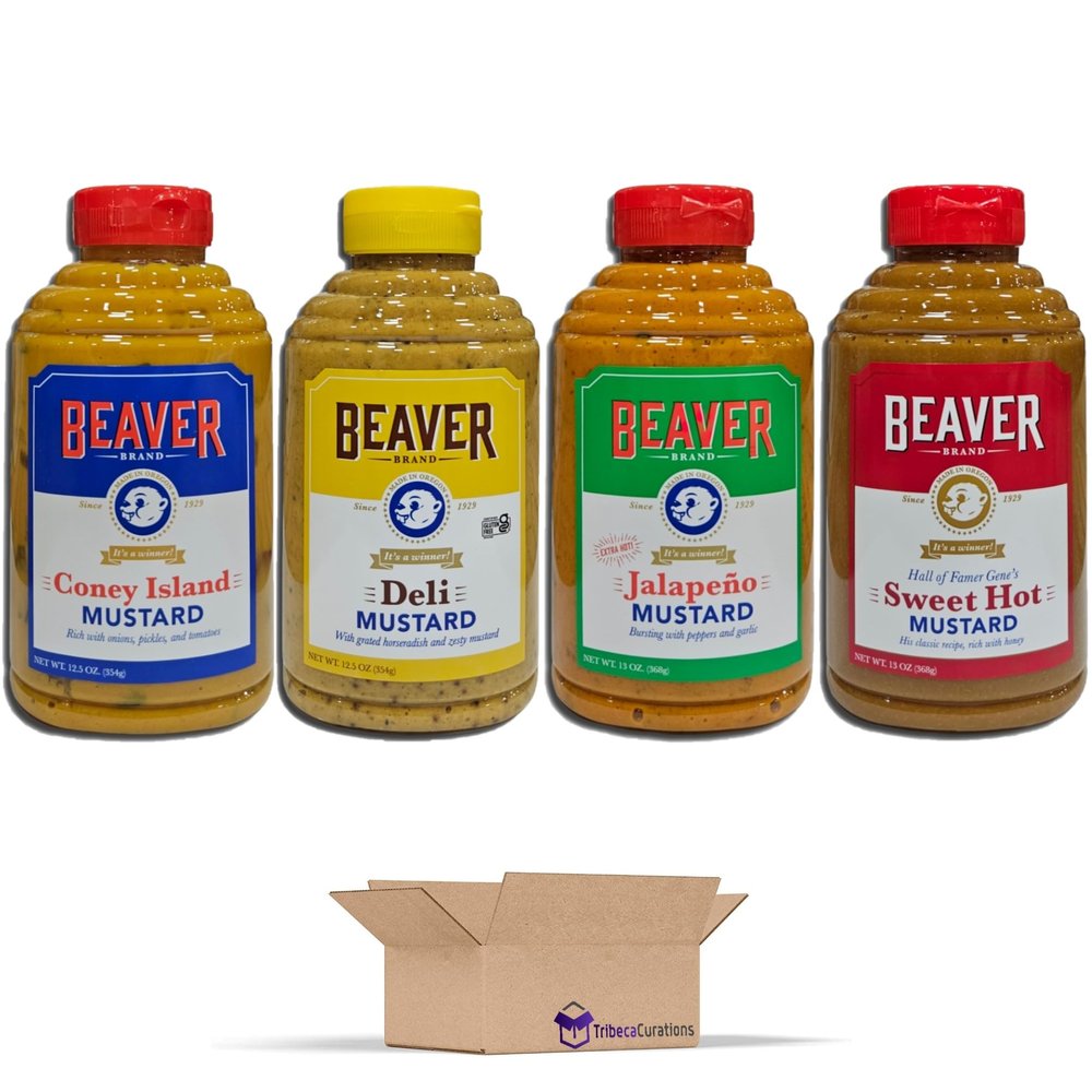 Beaver Mustard Variety Pack Value Pack Bundled by Tribeca Curations | Deli, Jalapeno, Sweet Hot, Coney Island Hot Dog | Pack of 4