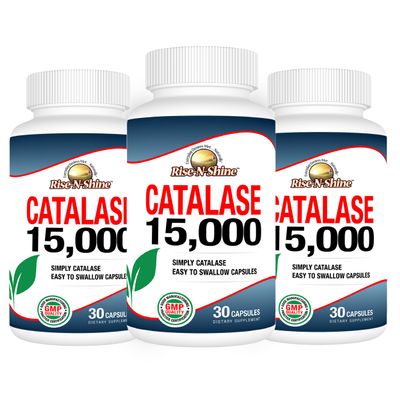 Rise-N-Shine Catalase Supplement 15,000 - Powerful Antioxidant Enzyme for Hair Health - Hair Supplements for Strong Hair - 90 Capsules - Pack of 3 Full Size Bottles (90-Day Supply)