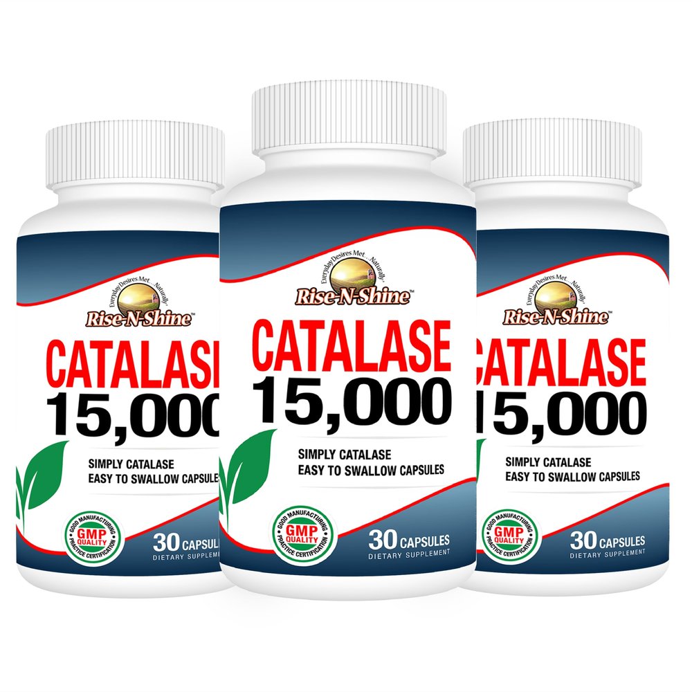 Rise-N-Shine Catalase Supplement 15,000 - Powerful Antioxidant Enzyme for Hair Health - Hair Supplements for Strong Hair - 90 Capsules - Pack of 3 Full Size Bottles (90-Day Supply)