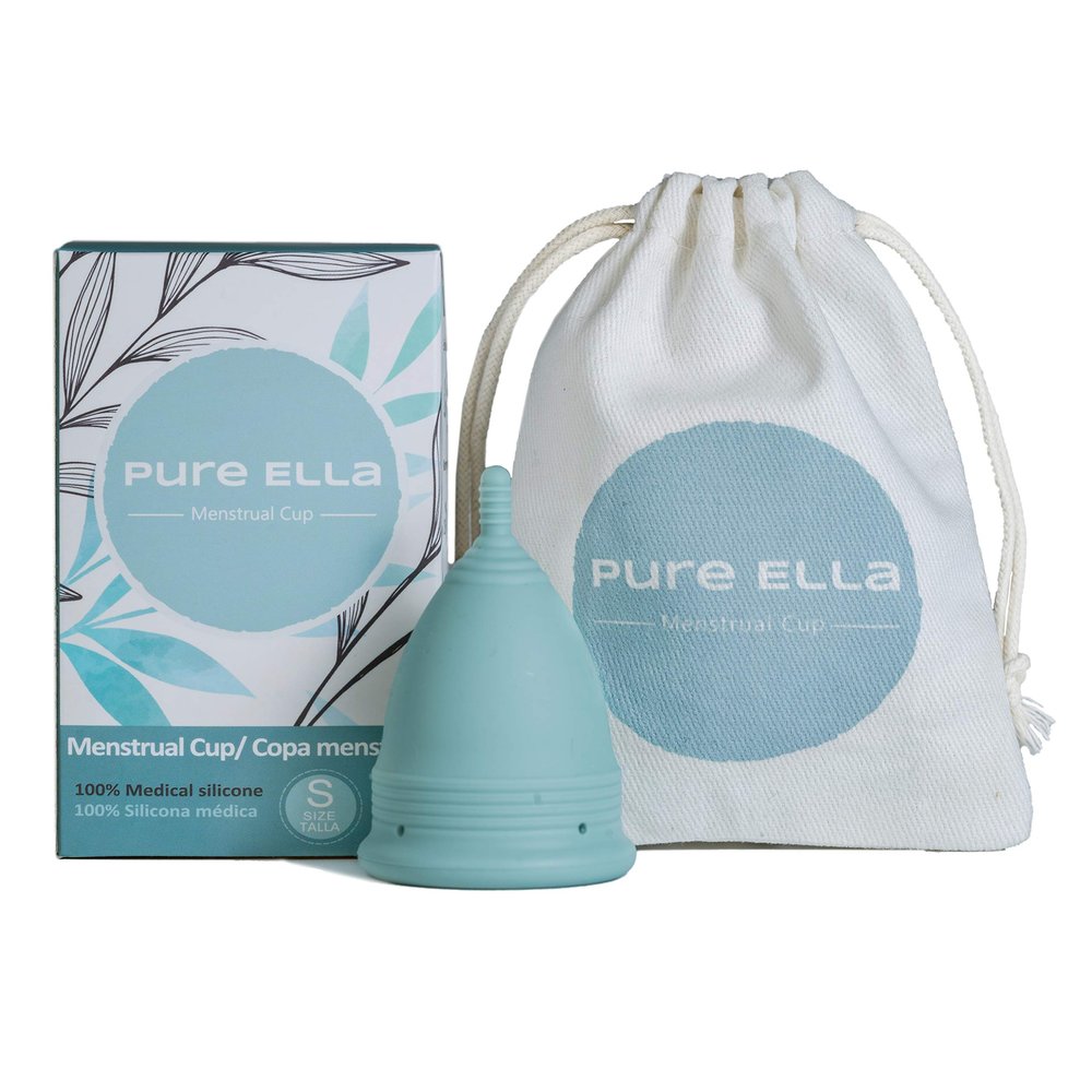 Pure Ella Menstrual Cup - Reusable Soft Silicone Period Cup - Wear for 12 Hours - Medical Grade & BPA Free Silicone - Eco Friendly & Hypoallergenic Feminine Hygiene Sizes XS, Small, Large (Small)