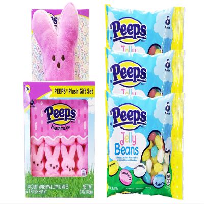 Peeps Pink Plush Gift Set with Marshmallow Bunnies & Assorted Flavor Jelly Beans Easter Bundle