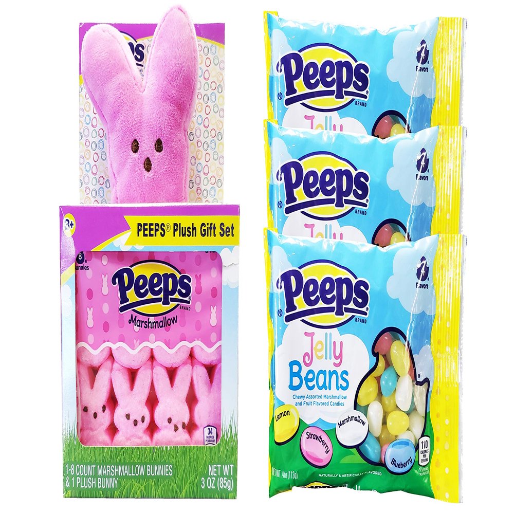 Peeps Pink Plush Gift Set with Marshmallow Bunnies & Assorted Flavor Jelly Beans Easter Bundle