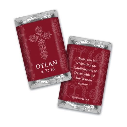 100ct Confirmation Favors Personalized Wrappers for Miniatures (100 Pack) Maroon