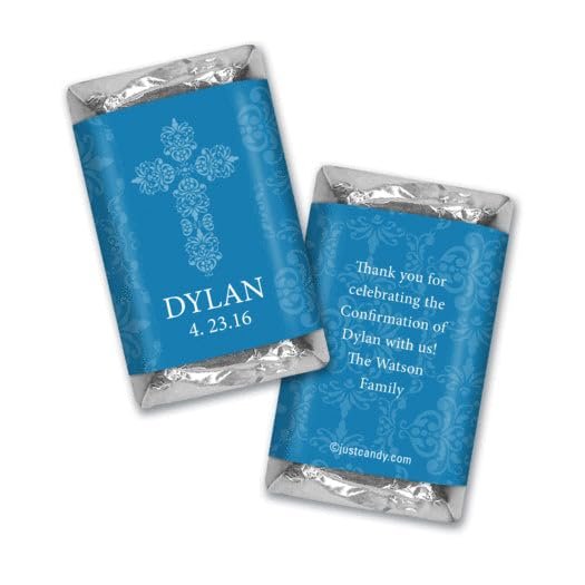 100ct Confirmation Favors Personalized Wrappers for Miniatures (100 Pack) Blue