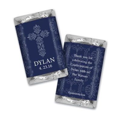 100ct Confirmation Favors Personalized Wrappers for Miniatures (100 Pack) Navy Blue
