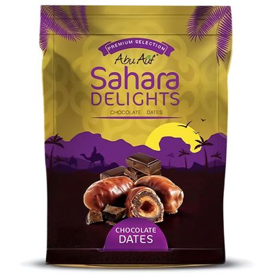 Abu Auf Sahara Delights Semi Dry Dates Without Seed Coated With Chocolate Delicious Finest Natural Tamr 10.58 oz/300 gm