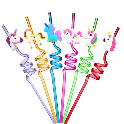 ULIFEMALL Unicorn Birthday Decorations Straw, Reusable Drinking Straws Colorful Curved Plastic Straws Party Supplies Favors for Adult, Family or Party Use-Pack of 6