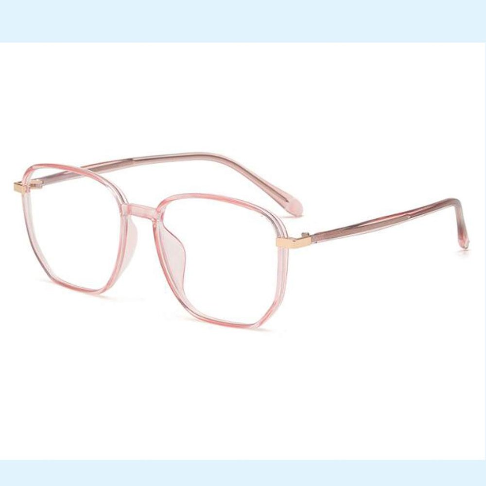 Retro big frame myopia glasses frame men and women new non-degree flat anti-blue light plain face tr90 glasses frame (Light Pink)