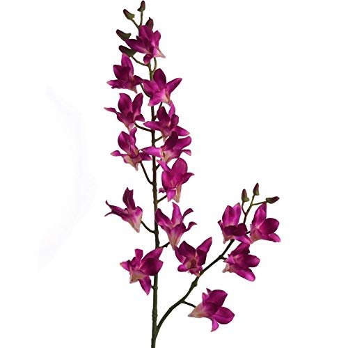 Larksilk 34" Purple Silk Dendrobium Orchid Realistic Faux Orchid Stem with 17 Lifelike Flowers for Vases & Decor
