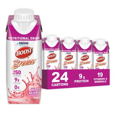 BOOST Breeze Clear Nutritional Drink - 250 Calories - 19 Vitamins & Minerals - 9 g Protein  Fortified with Vitamin A & Zinc - Wild Berry Flavor - 8 fl oz (Pack of 24)