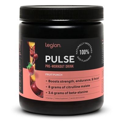 LEGION- All Natural Nitric Oxide Preworkout Drink to Boost Energy, Creatine Free, Naturally Sweetened, Beta Alanine, Citrulline, Alpha GPC (Fruit Punch 10 Servings)