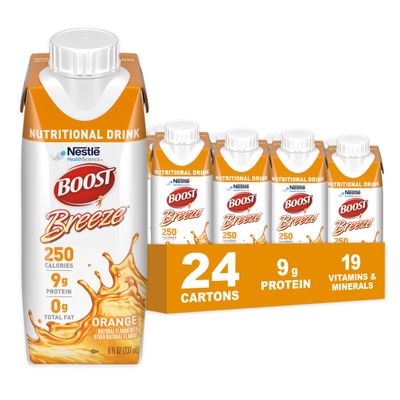 BOOST Breeze Clear Nutritional Drink - 250 Calories - 19 Vitamins & Minerals - 9 g Protein Fortified Clear with Vitamin A & Zinc - Orange Flavor - 8 fl oz (Pack of 24)