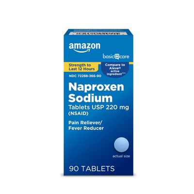 Amazon Basic Care Naproxen Sodium Caplets 220 mg, 12-Hour Fever Reducer (NSAID) and Pain Reliever for Muscle Aches, Backache, Headache, Toothache, Minor Arthritis, 90 Count (packaging may vary)