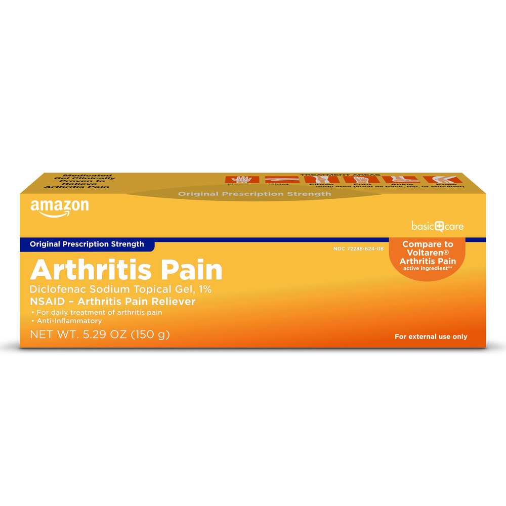 Amazon Basic Care Arthritis Pain Relieving Gel, Diclofenac Sodium Topical Gel, 1% (NSAID), 5.29 Oz (150 Grams) (Packaging may vary)