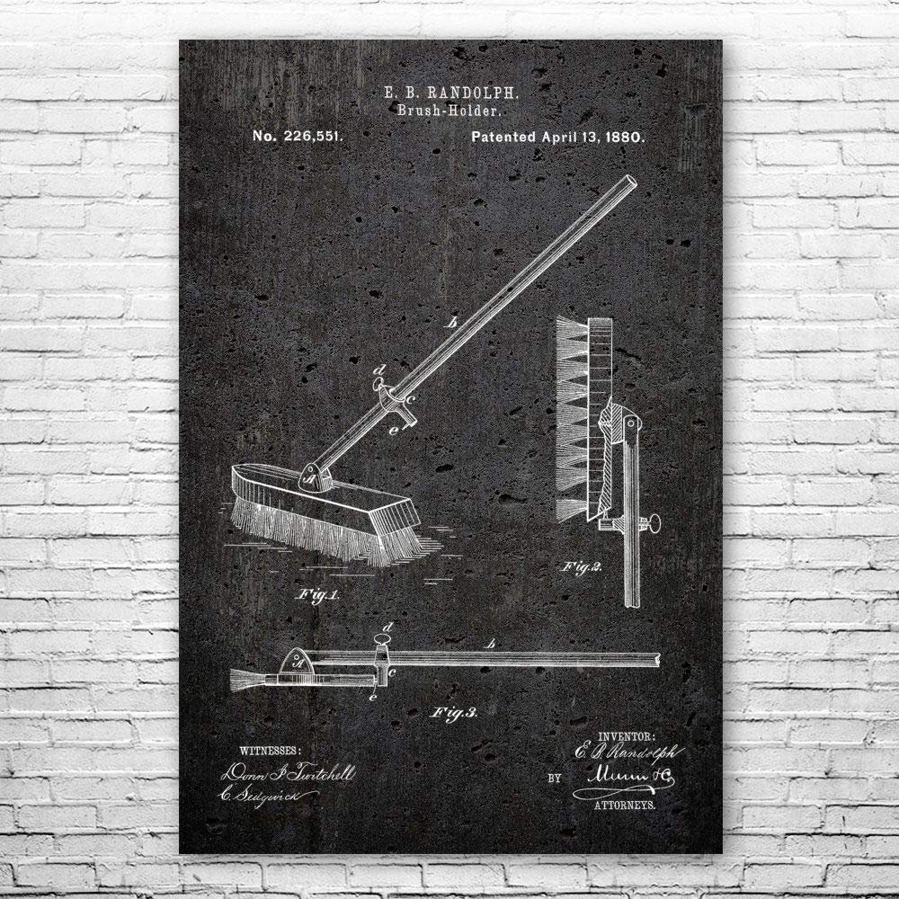 Push Broom Poster Print, Broom Closet Art, Grounds Keeper, Custodian Gifts, Laundry Room Art, School Janitor Dark Concrete (13 inch x 19 inch)
