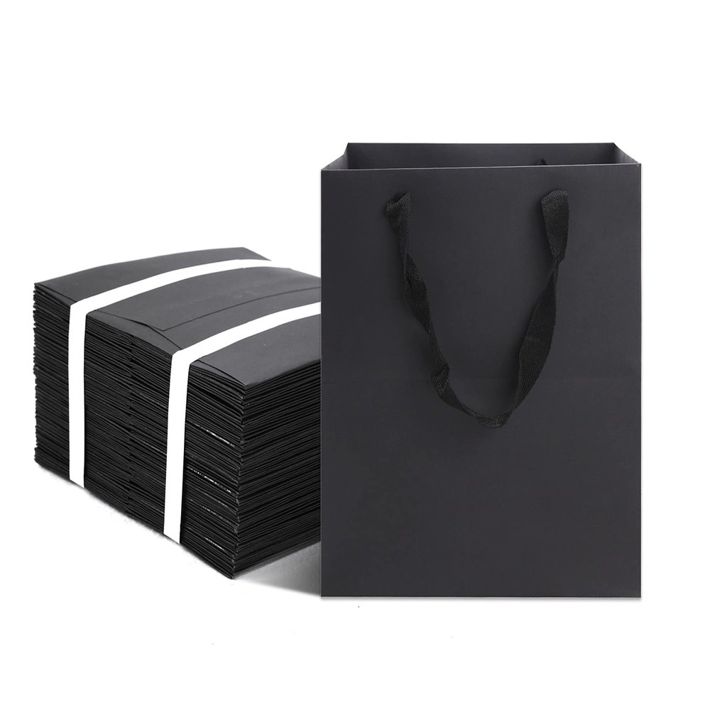 HUAPRINT Black Paper Bags With Handles - 12 Pack, 6x6x6 Inch Square Size, Gift, Shopping, Kraft, Party, Favor, Birthday, Goody, Take-Out, Merchandise, Retail