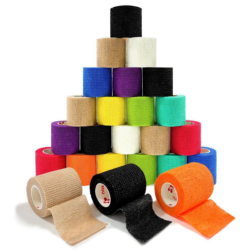 [24Pack 2" x5 Yards] Self Adhesive Bandages Vet Wrap, Wrap Tape Athletic Cohesive Bandage for Sports Injury, Strain, Knee&Wrist, Ankle Sprains. First Aid Non-Woven Bandages