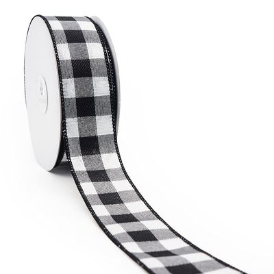CT CRAFT LLC Plaid Cambridge Gingham Buffalo Wired Ribbon 1.5" x 20 Yards Black and White for Christmas Home Decor Tree Topper Bow Gift Wrapping DIY Crafts Wreath Garland Wedding