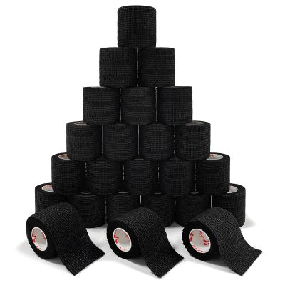 [24Pack 2" x5 Yards] Carbou-Self Adhesive Bandages Sports Wrap, Athletic Elastic Cohesive Bandage for Sports, Injuries, Treatments, and Recovery, First Aid Tape Vet Wrap for Cat, Dog Black