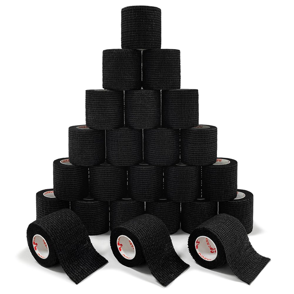 [24Pack 2" x5 Yards] Carbou-Self Adhesive Bandages Sports Wrap, Athletic Elastic Cohesive Bandage for Sports, Injuries, Treatments, and Recovery, First Aid Tape Vet Wrap for Cat, Dog Black