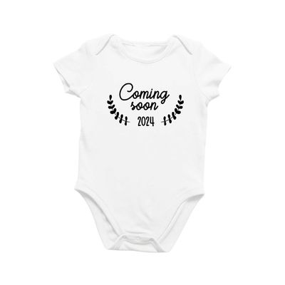 Printique Organic Cotton Baby Onesie Coming Soon [YEAR] Infant Bodysuit, Soft Breathable Newborn Outfit, Unisex Baby Clothes, Snap Closure (6-9 Months)