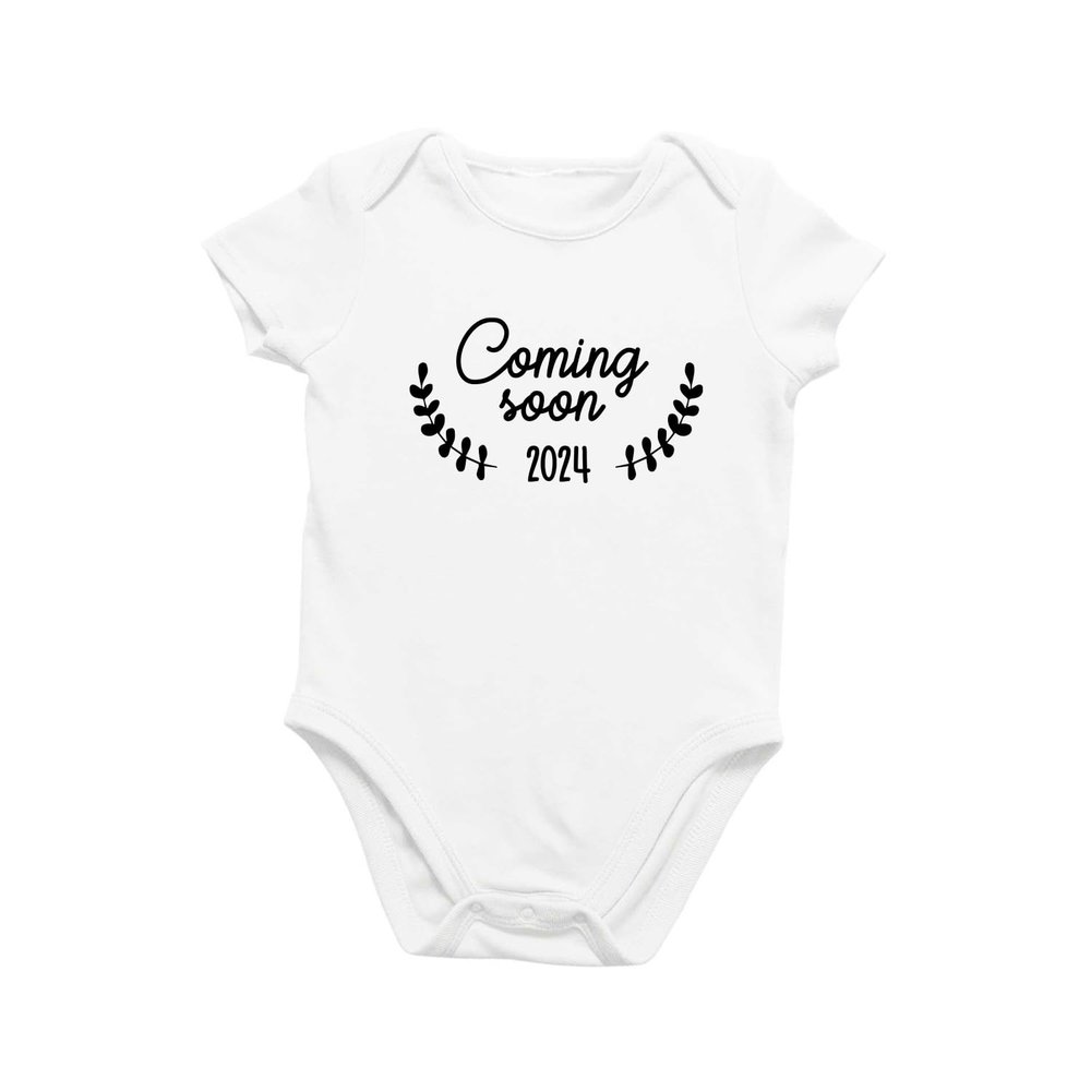 Printique Organic Cotton Baby Onesie Coming Soon [YEAR] Infant Bodysuit, Soft Breathable Newborn Outfit, Unisex Baby Clothes, Snap Closure (6-9 Months)