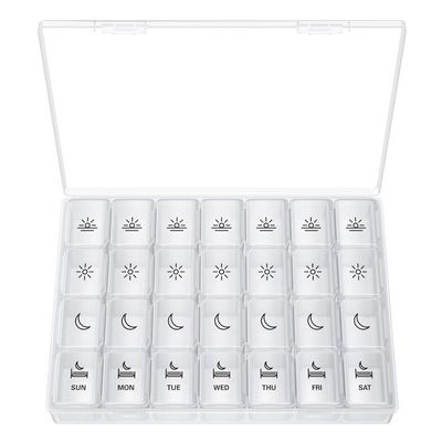 XL Pill Organizer 4 Times a Day, BUG HULL Extra Large Weekly Pill Box Case, 7 Day Vitamin Container Daily Pill Holder for Cod-liver oil, Vitamins, Supplements (White)