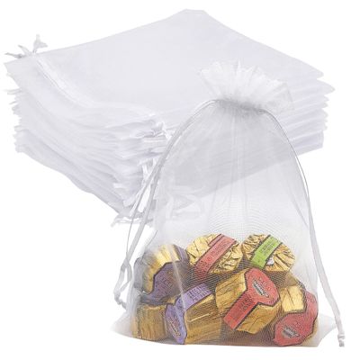 100pcs White Organza Gift Bags 6X9 Inch Sheer Mesh Bags Drawstring for Jewelry Wedding Favor Baby Shower Party Treat Bags