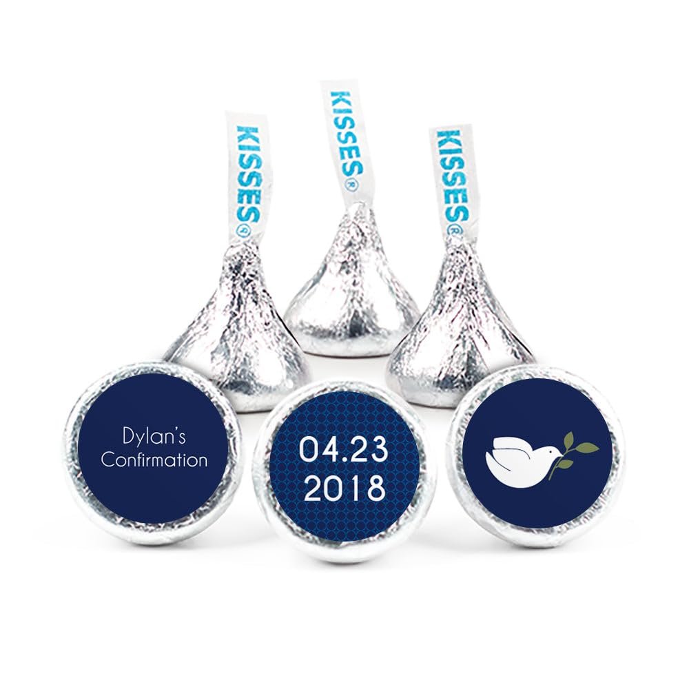 100ct Personalized Confirmation Candy Kisses Favors - Candy Included - No Assembly Required - Navy with Dove