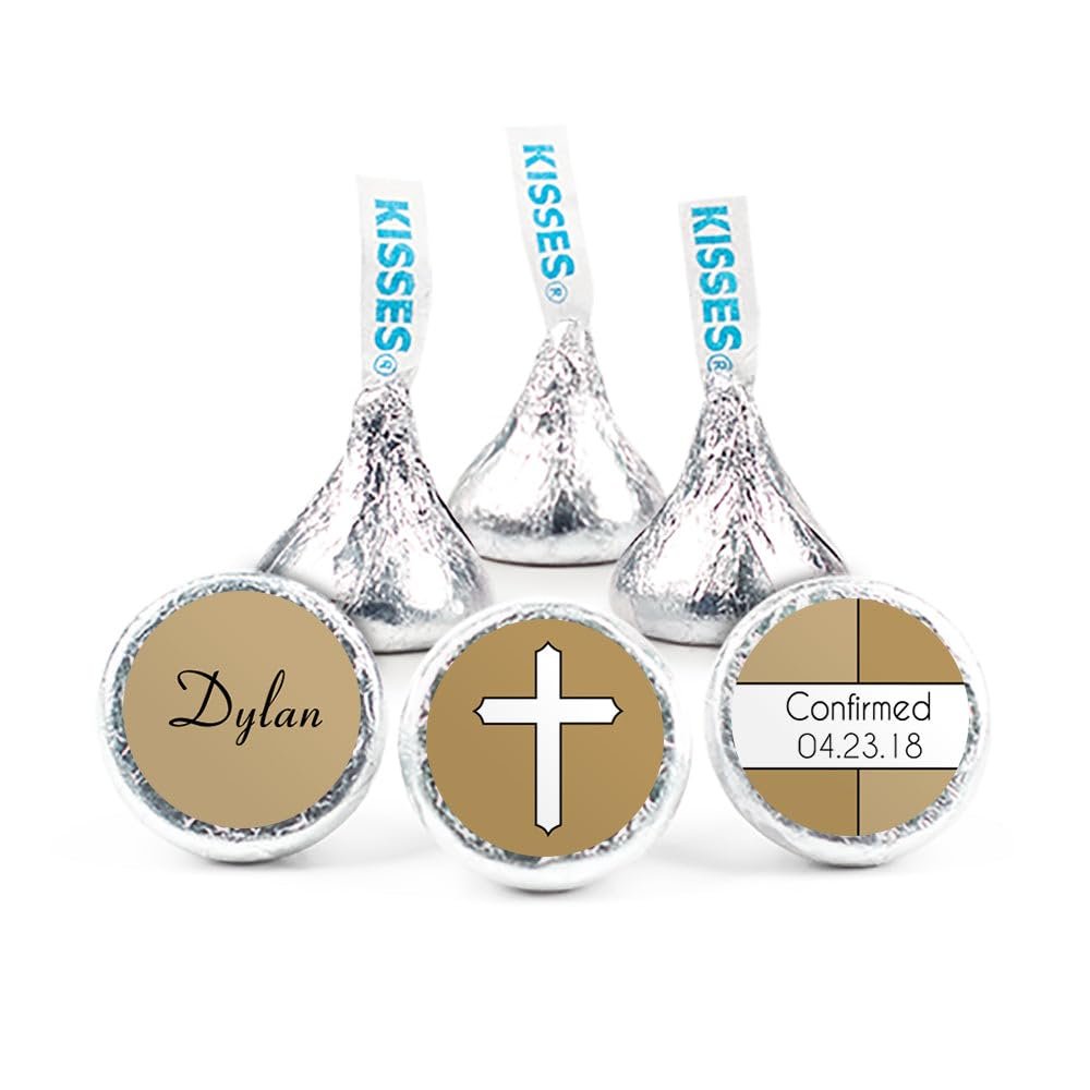 200ct Personalized Confirmation Candy Kisses Favors - Candy Included - No Assembly Required - Gold Cross