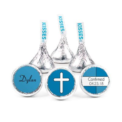 100ct Personalized Confirmation Candy Kisses Favors - Candy Included - No Assembly Required - Blue Cross