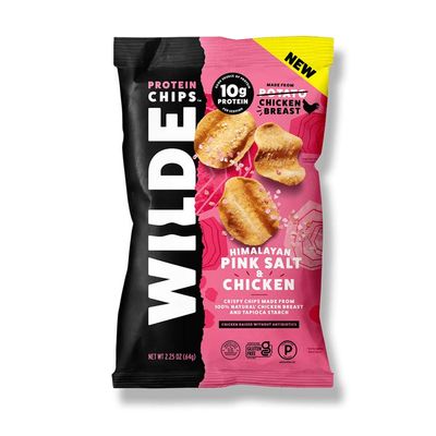 Himalayan Pink Salt Chicken Chips by Wilde Chips, Thin and Crispy, High Protein, Certified Paleo and Keto, Made with Real Chicken, 2.25oz Bag (8 Pack)