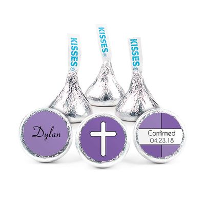 100ct Personalized Confirmation Candy Kisses Favors - Candy Included - No Assembly Required - Purple Cross