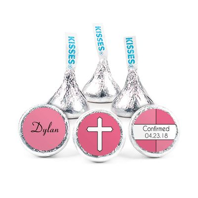 100ct Personalized Confirmation Candy Kisses Favors - Candy Included - No Assembly Required - Honeysuckle Pink Cross
