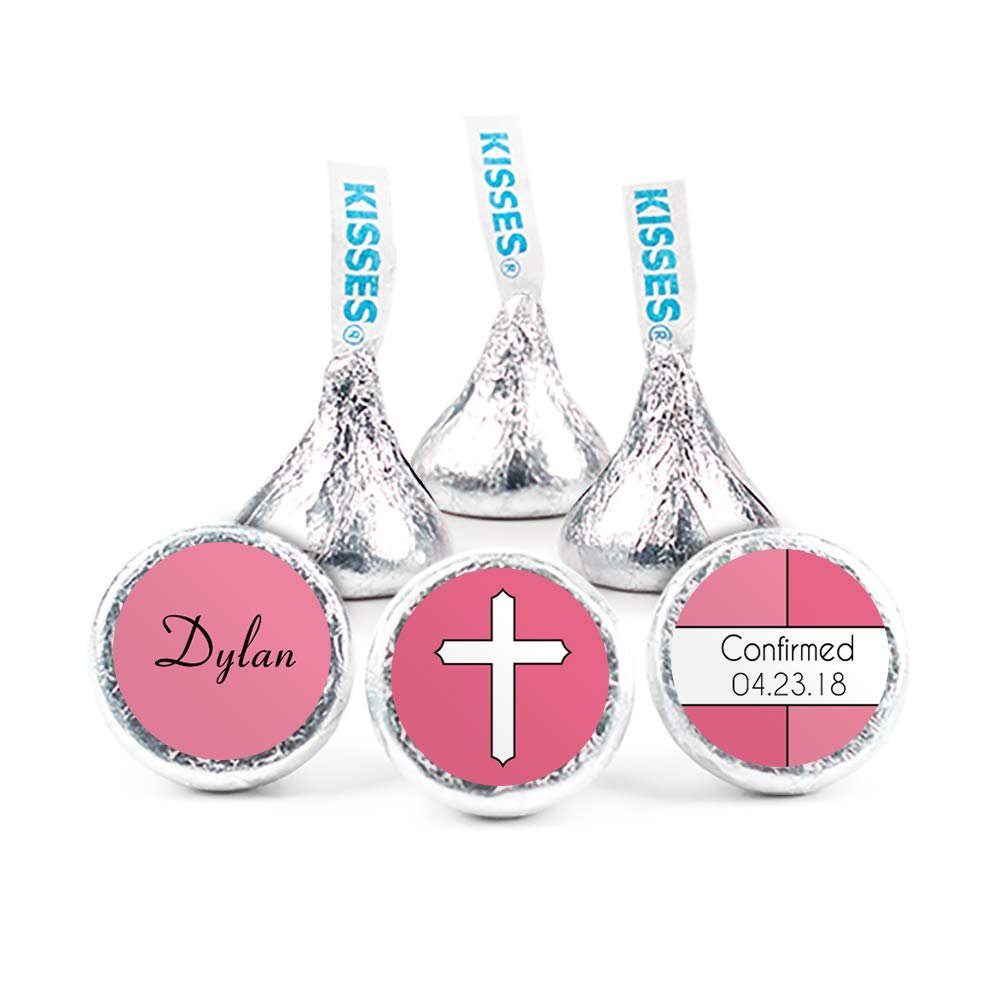 200ct Personalized Confirmation Candy Kisses Favors - Candy Included - No Assembly Required - Honeysuckle Pink Cross