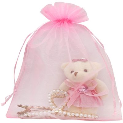 100pcs Pink Organza Gift Bags 6X9 Inch Valentines Day Mesh Bags Drawstring Jewelry Pouch for Wedding Baby Shower Party Favor Goodie Bags