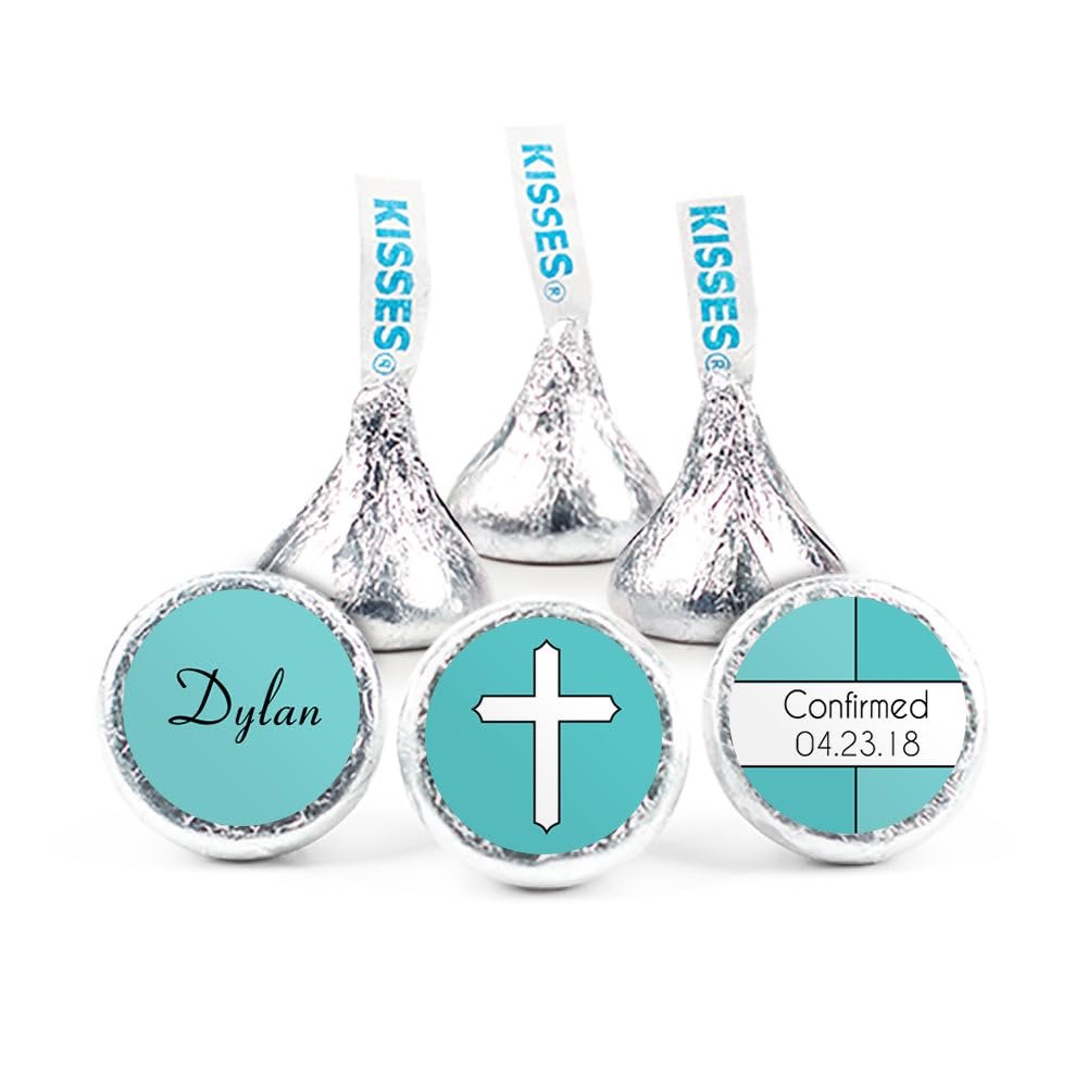 200ct Personalized Confirmation Candy Kisses Favors - Candy Included - No Assembly Required - Pool Blue Cross