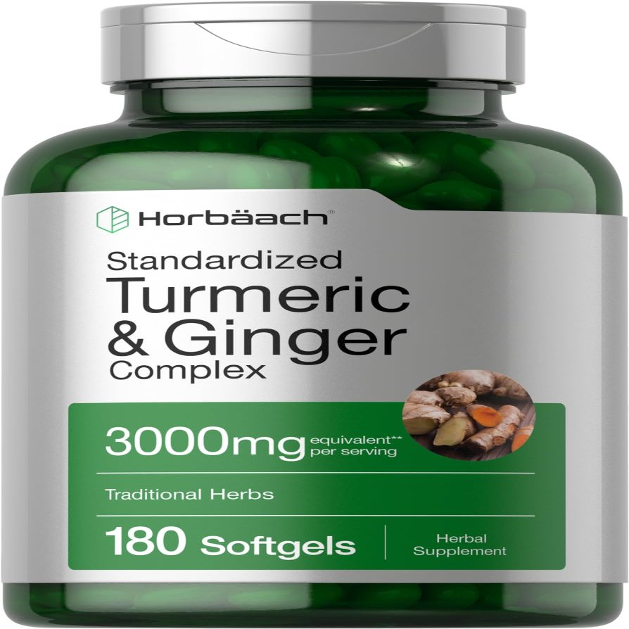 Horbach Turmeric and Ginger Supplement | 180 Softgel Pills | with Black Pepper Extract | Non-GMO, Gluten Free Supplement
