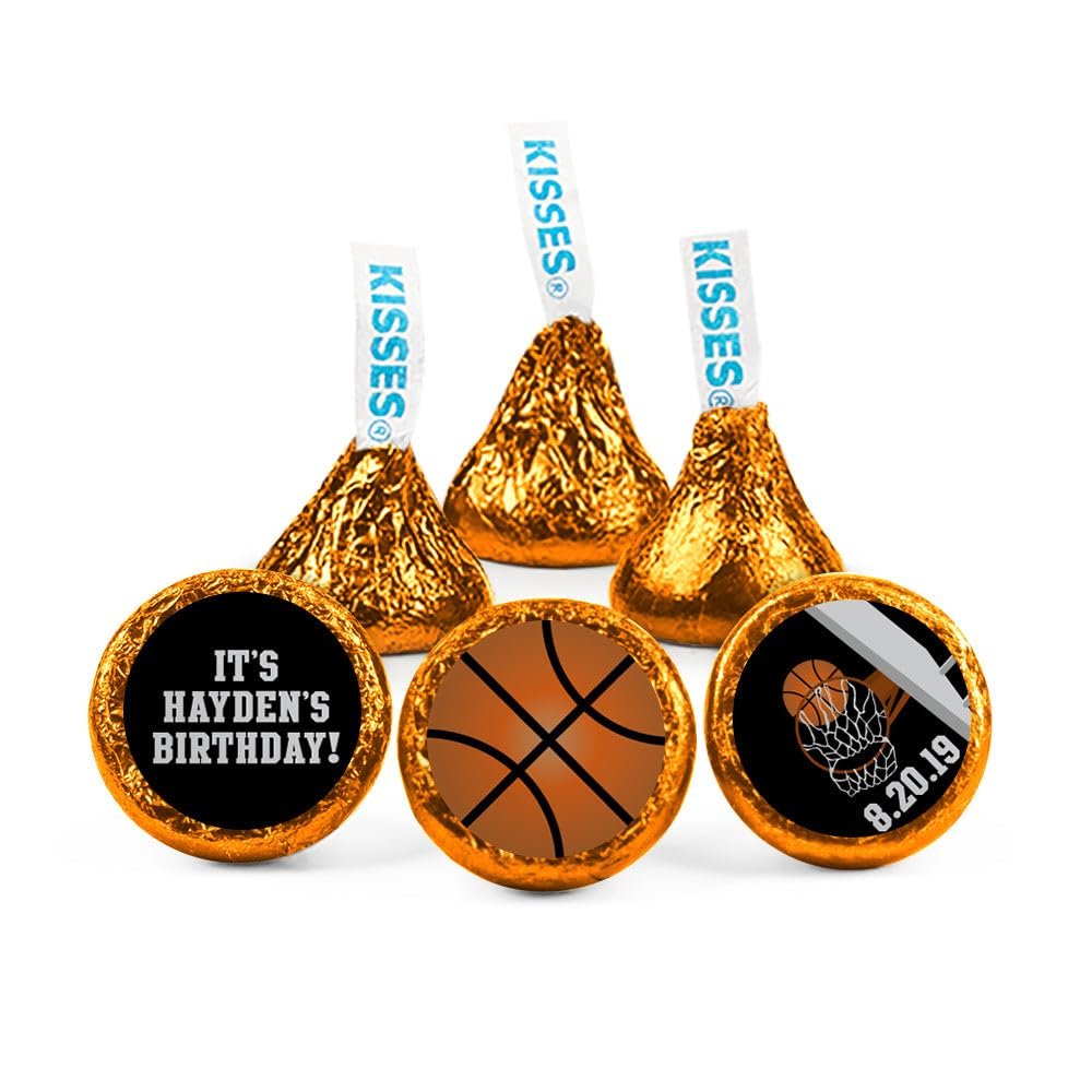 108ct Personalized Basketball Kid's Birthday Party Favors Stickers for Kisses Candy (108 ct)